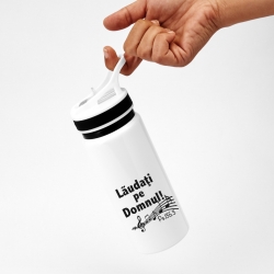 Sticlă de băut metalica, alba, Laudati pe Domnul!